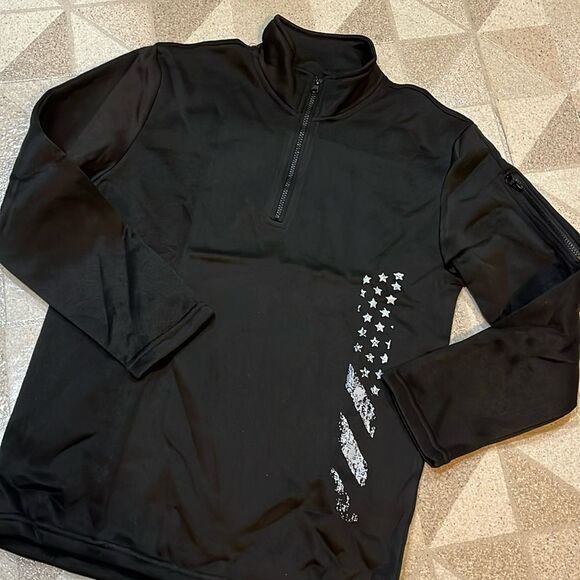 Flag design men’s zip neck black pullover zip up neck open hem size Large - Picture 2 of 11